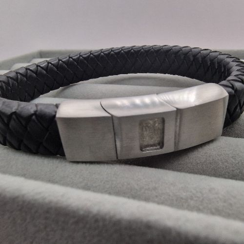 Black leather memorial bracelet