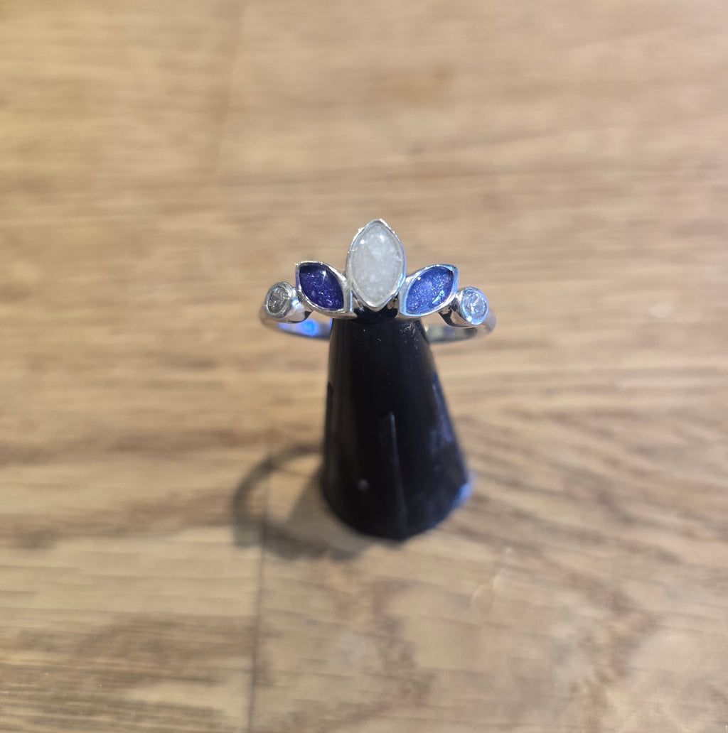 Triple leaf silver ring with CZ stones