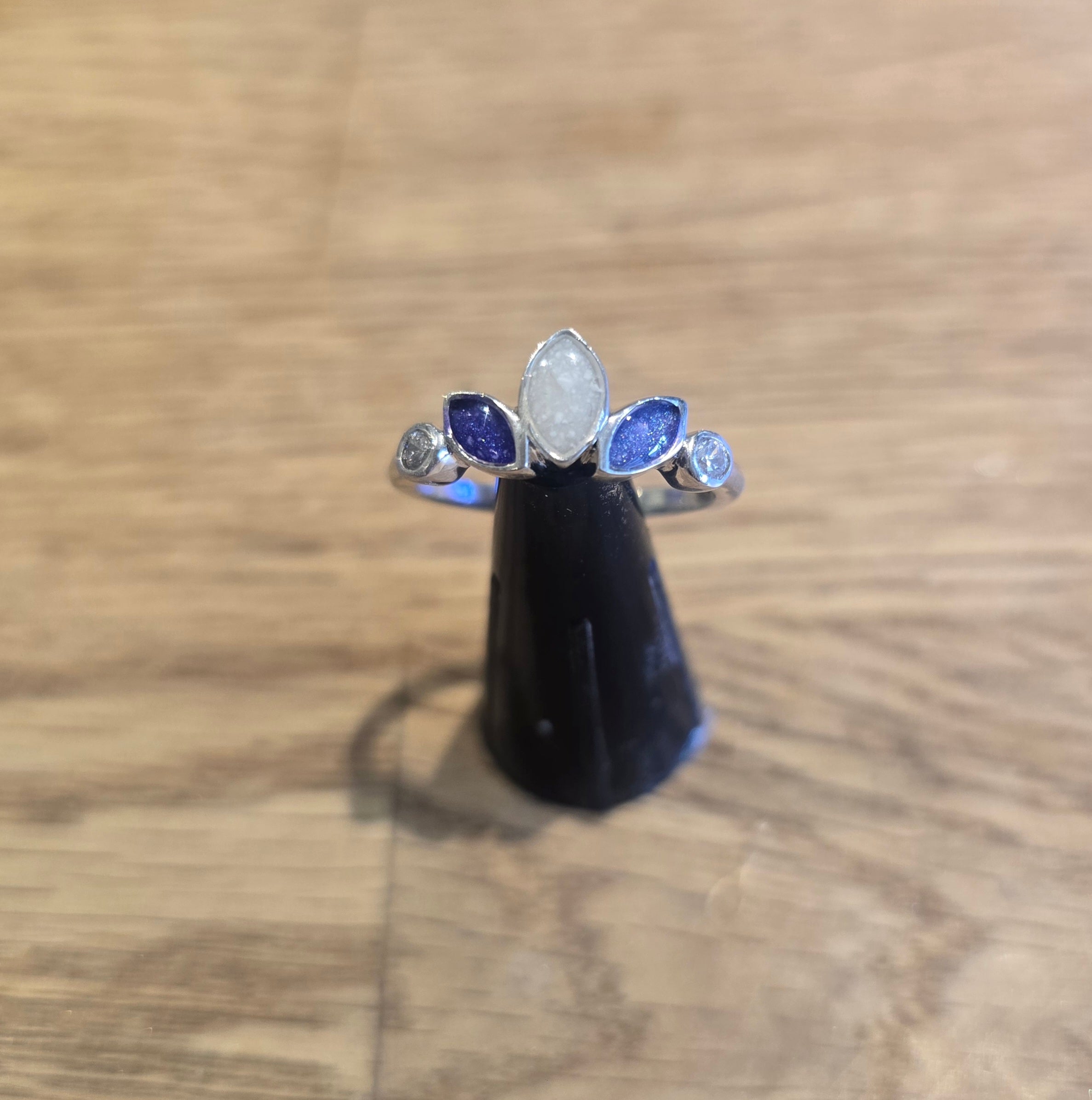Triple leaf silver ring with CZ stones