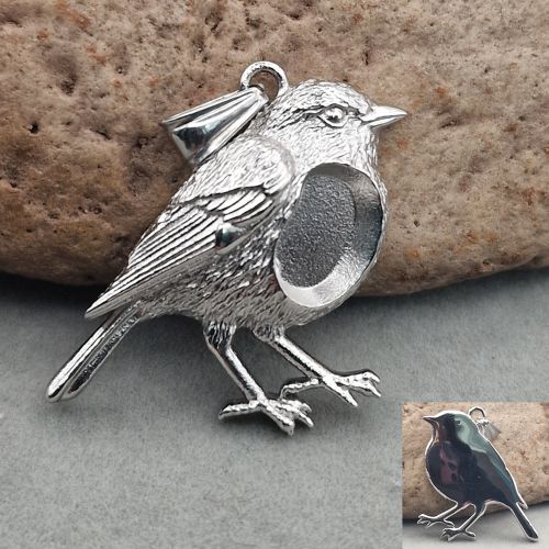 stainless steel 3d textured robin pendant