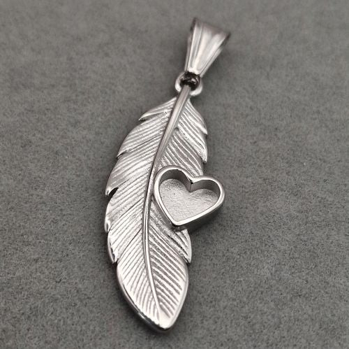 Stainless steel feather heart pendant
